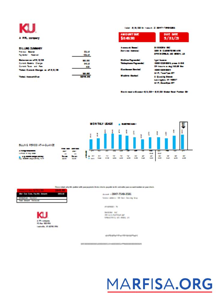 Blank Kentucky electricity utility business bill, SCR template
